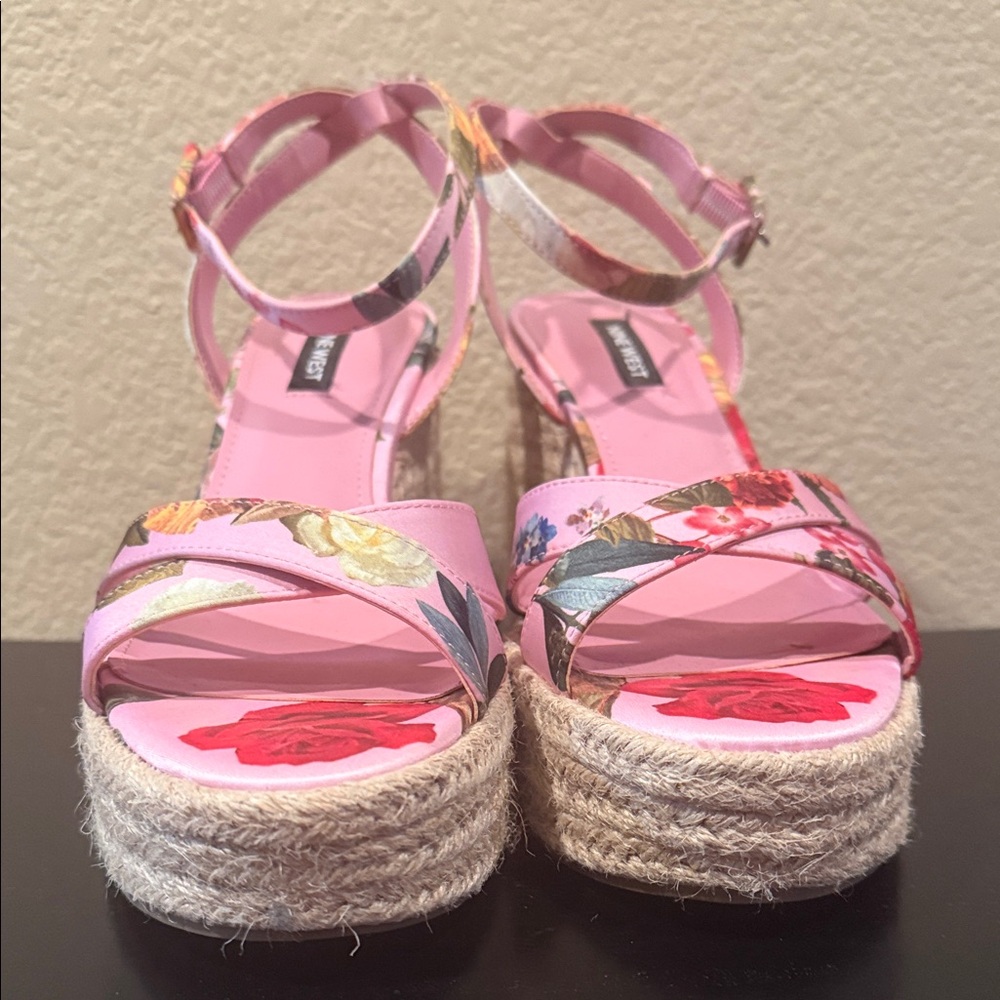 Nine West Floral Espadrille Wedges - Pink and Red - Picture 3 of 4